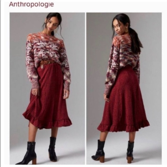 Anthropologie Pauline cranberry sweater skirt - Picture 4 of 6
